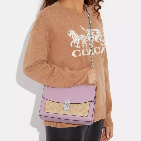 NWT Coach Lane Shoulder Bag In Signature Canvas/PebbleLeather/ Khaki-Purple - Picture 6 of 12